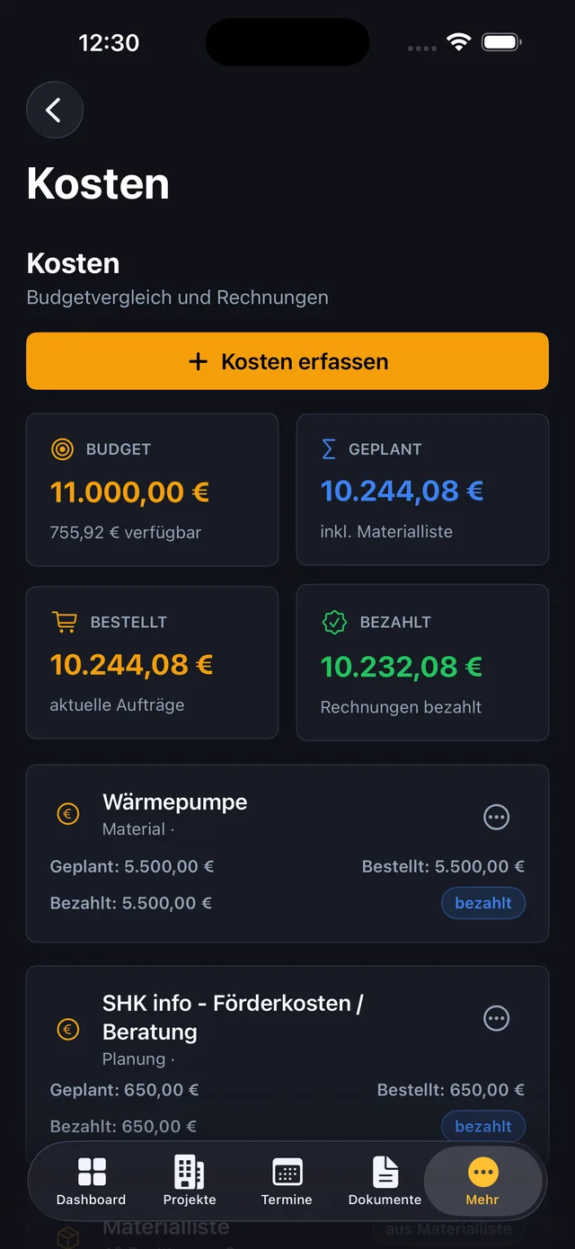 Baumio iOS – Mängel-Matrix